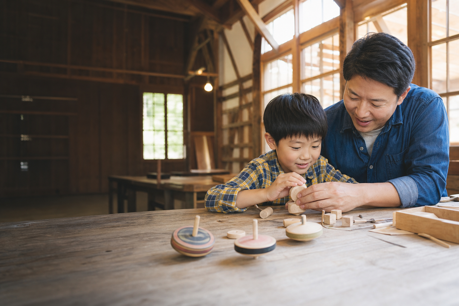 伝統遊具づくり「楊枝ゴマ」「木のコマ」