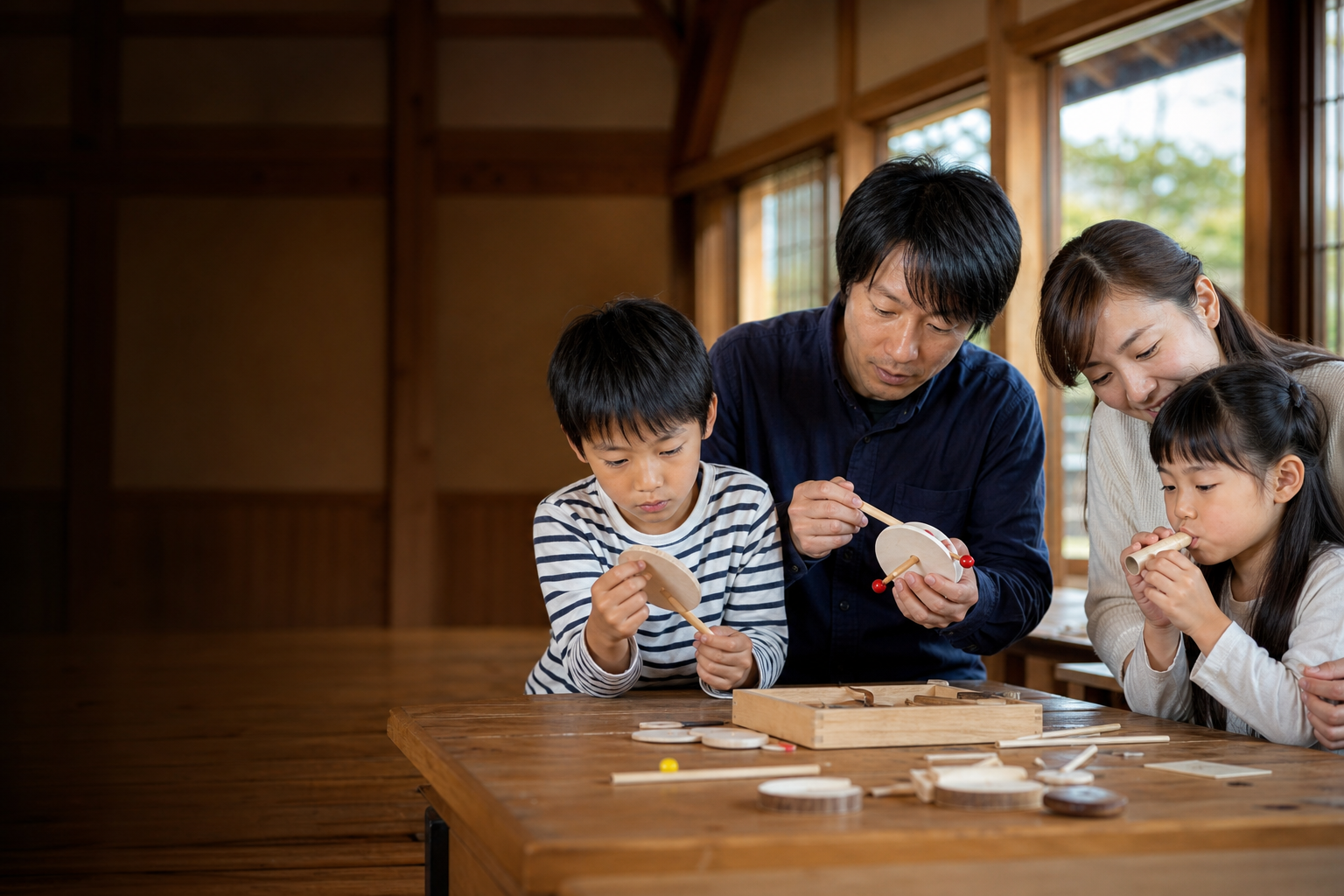 伝統遊具づくり「でんでん太鼓」「ふくろう笛」